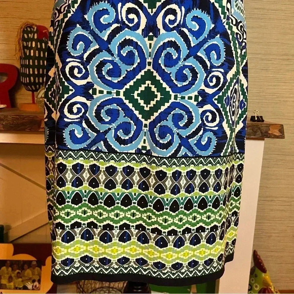 ELIZA J Elbow Sleeve Green & Blue Sheath Dress Women’s Size 10 Geometric - Picture 4 of 9